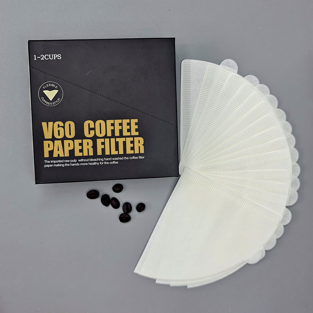 V60 coffee paper filters made from eco-friendly wood pulp and abaca fibers